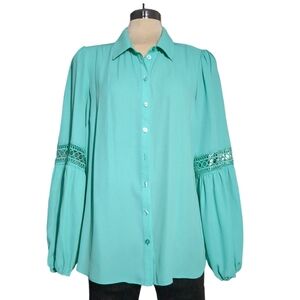 LAURA Luxury Green  Long Sleeves Embellished Blouse Size 10